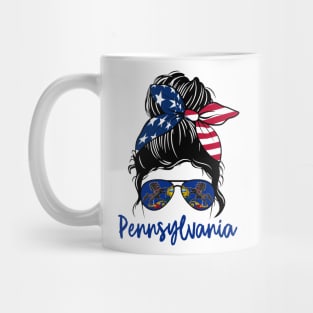 Pennsylvania girl Messy bun , American Girl , Pennsylvania Flag Mug